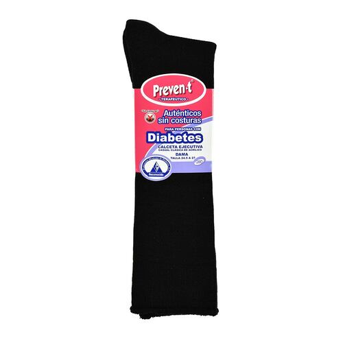 Calcetas Preven-T ejecutiva diabetes terapéutico sin costuras modelo 1966 talla grande-extragrande(24.5 a 27cm) color negro dama