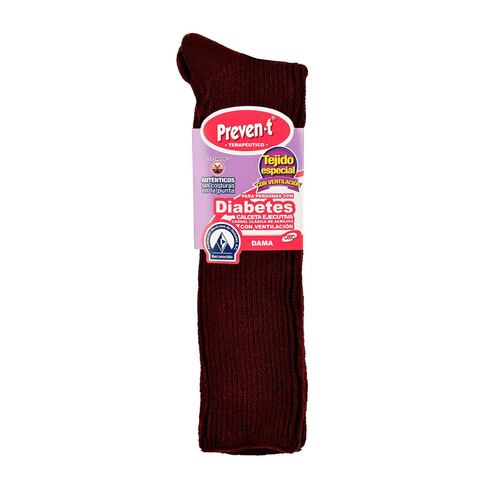 Calcetas Preven-T ejecutiva diabetes terapéutico ventilado sin costuras modelo 1968 talla chica-mediana(21 a 24cm) color vino dama