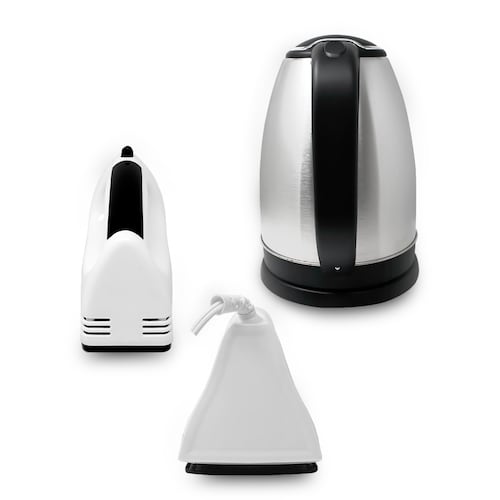 RCA Combo Básico de Electrodomésticos – Incluye Batidora de Mano, Tetera Eléctrica y Plancha de Vapor