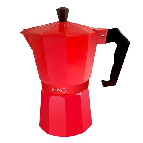 Cafetera Steiner de aluminio, para preparar espresso, color rojo, 6 tazas