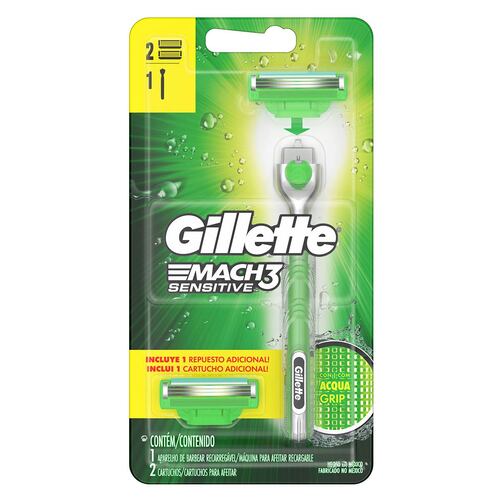 Máquina de afeitar Sensitive con Mango Antideslizante Aqua-Grip 360° Gillette Mach3 1 unidad