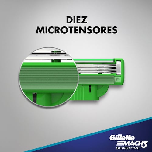 Máquina de afeitar Sensitive con Mango Antideslizante Aqua-Grip 360° Gillette Mach3 1 unidad