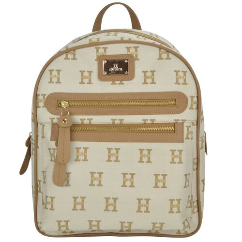 Bolsa Huser monograma tipo back pack camel con cosmetiquera mod. M1B1710.