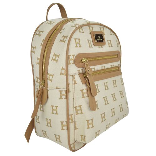 Bolsa Huser monograma tipo back pack camel con cosmetiquera mod. M1B1710.