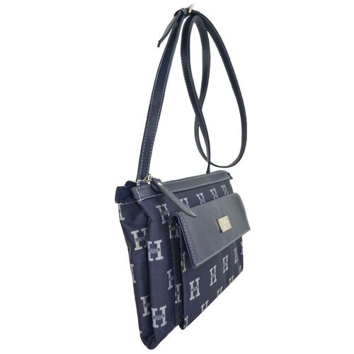 Bolsa Huser monograma tipo cross-body azul mod. M2B112102.
