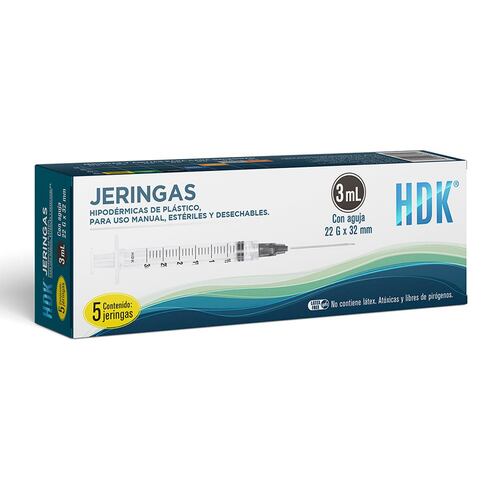Jeringas de 3ml 22g x 32mm. Caja con 5 piezas.