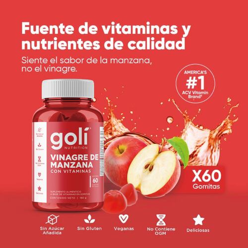 Gomitas de Vinagre de Manzana 60 Piezas Goli