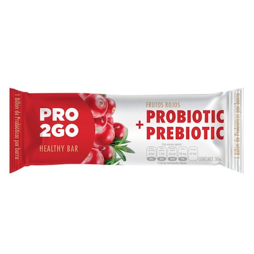 Pro2Go Barra con Probióticos y Prebióticos Frutos Rojos / 30 Grs C/ U