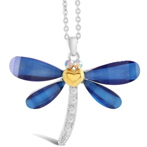 Dije de Libélula Azul Rodio con Cristales