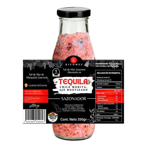 Sal de Mar Ahumada en Tequila, Chile Morita y Ajo Rostizado Kicomes 250gr