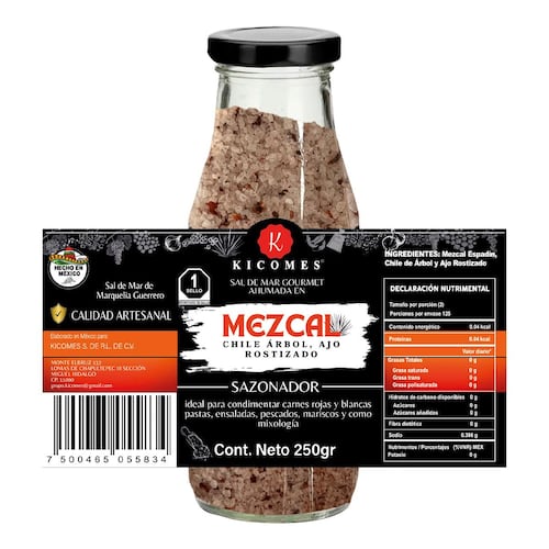Sal de Mar Ahumada en Mezcal, Chile de Árbol y Ajo Rostizado Kicome 250gr