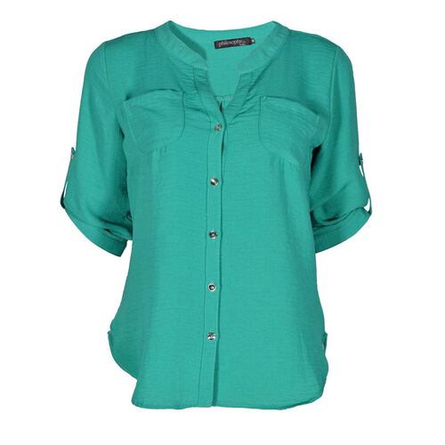 Blusa lisa Philosophy Jr talla mediana color verde brillante modelo 11355