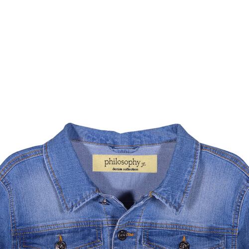 Chamarra mezclilla Philosophy Jr talla grande color azul claro modelo 8776js