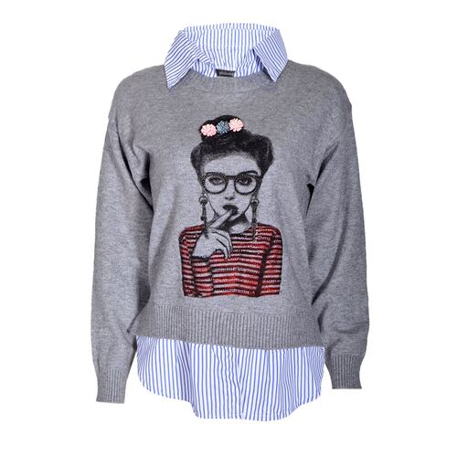 Suéter estampado Philosophy talla mediana grande color gris modelo BS2942Y