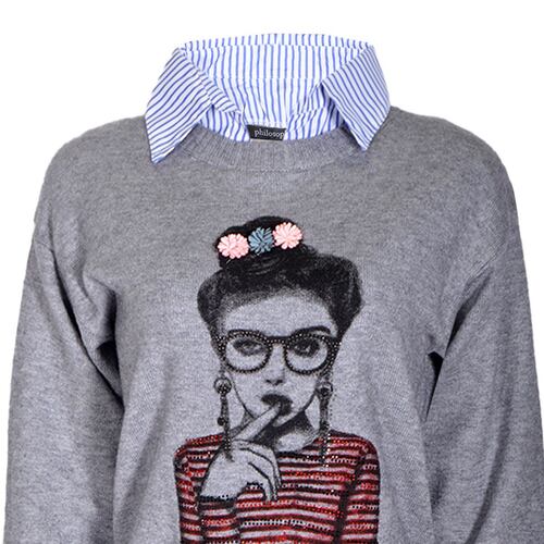 Suéter estampado Philosophy talla mediana grande color gris modelo BS2942Y