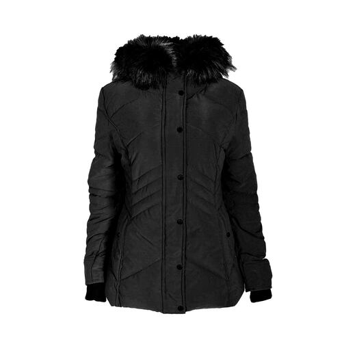 Chamarra larga lisa con pelo y broches al frente Philosophy talla grande color negro modelo SJN3630