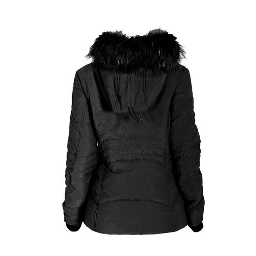 Chamarra larga lisa con pelo y broches al frente Philosophy talla grande color negro modelo SJN3630