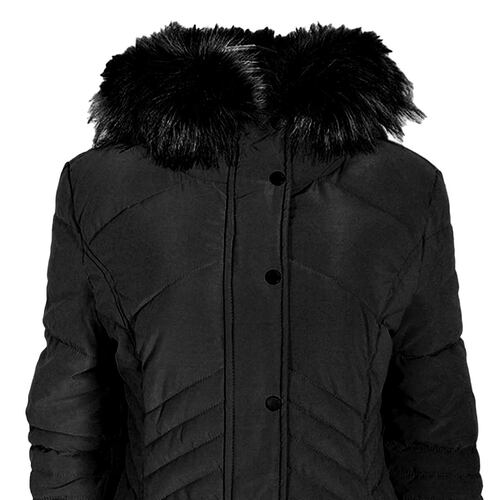 Chamarra larga lisa con pelo y broches al frente Philosophy talla grande color negro modelo SJN3630