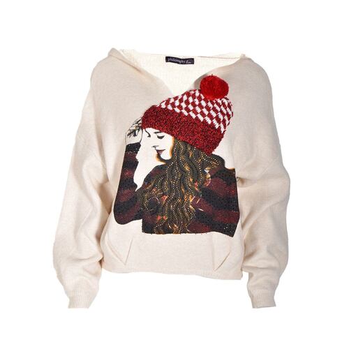 Suéter estampado Philosophy talla chica mediana color crema modelo hd9590..