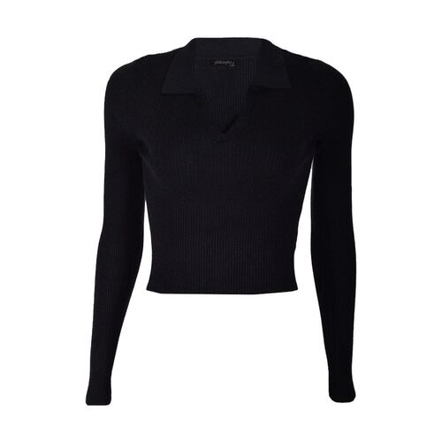 Blusa acanalada Philosophy Jr talla chico color negro modelo 73656