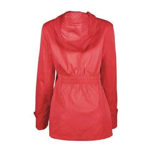 Gabardina para mujer, con capucha, jareta y broches Philosophy talla mediana color rojo modelo GCH1131R