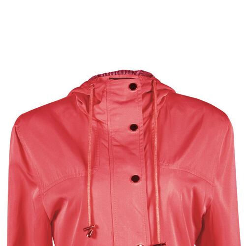 Gabardina para mujer, con capucha, jareta y broches Philosophy talla mediana color rojo modelo GCH1131R