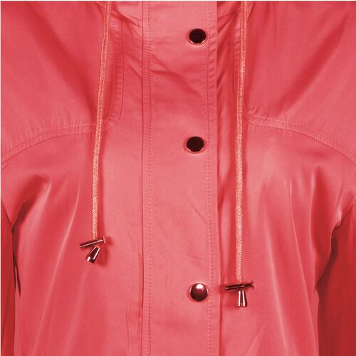 Gabardina para mujer, con capucha, jareta y broches Philosophy talla mediana color rojo modelo GCH1131R