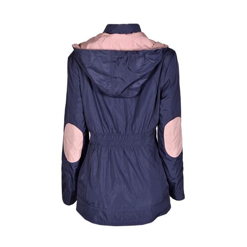 Gabardina para mujer, con capucha, jareta y parches en codos Philosophy talla grande color azul combinado modelo GCR2214R