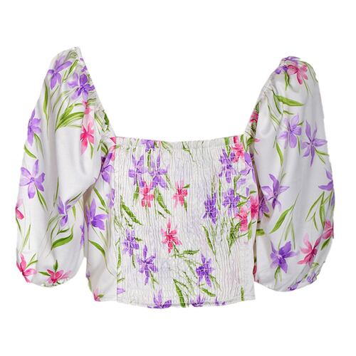 Blusa corta estampada de manga aglobada Philosophy talla mediana color blanco combinado modelo 11601