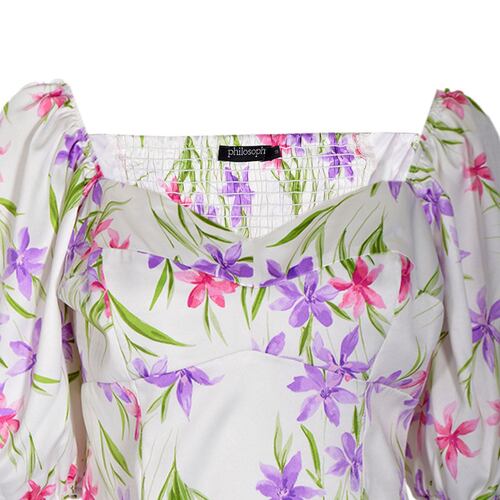 Blusa corta estampada de manga aglobada Philosophy talla mediana color blanco combinado modelo 11601