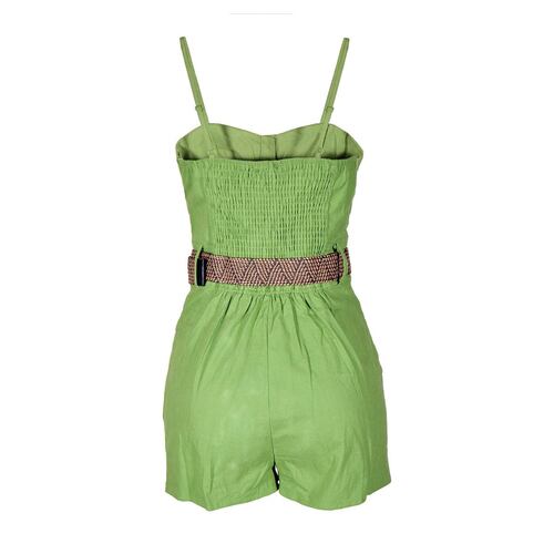 Rumper con smock en espalda, botones y cinturón Philosophy talla chica color verde claro modelo MD1645NCH