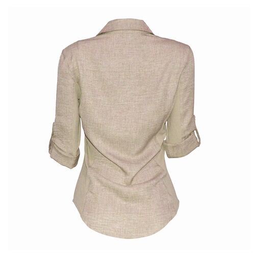 Blusa con elevación en mangas y botones Philosophy talla mediana color beige modelo WTP261N
