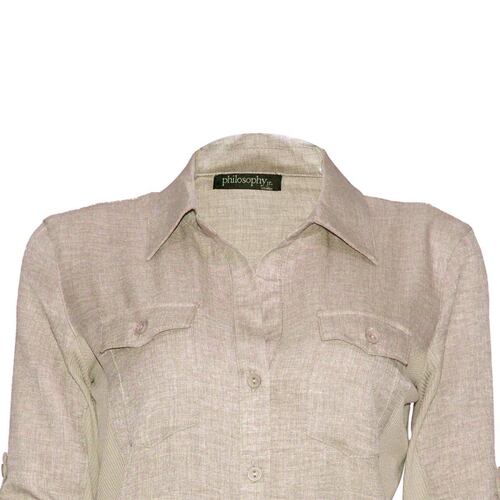 Blusa con elevación en mangas y botones Philosophy talla mediana color beige modelo WTP261N