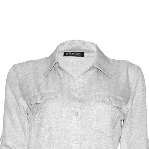 Blusa con elevación en mangas y botones Philosophy talla extra grande color blanco modelo WTP261N