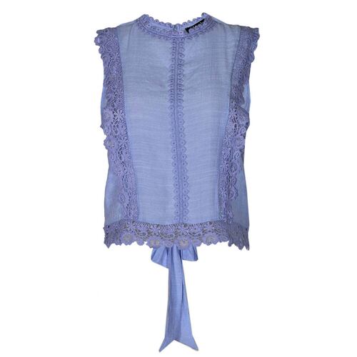 Blusa para mujer con encaje y amarre y botones en espalda Philosophy Jr talla extra grande color   azul modelo 11481