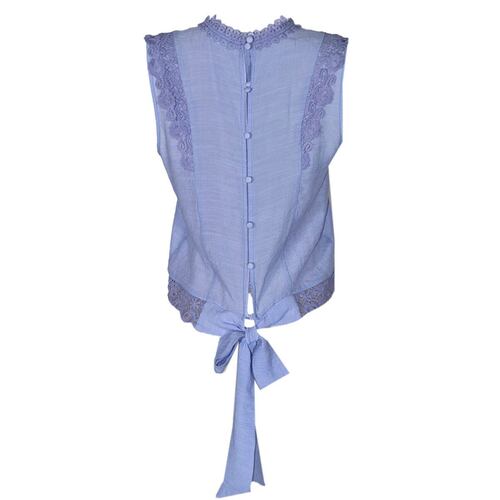 Blusa para mujer con encaje y amarre y botones en espalda Philosophy Jr talla extra grande color   azul modelo 11481