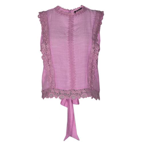 Blusa para mujer con encaje y amarre y botones en espalda Philosophy Jr talla grande color rosa modelo 11481