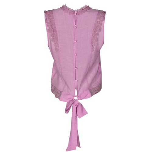 Blusa para mujer con encaje y amarre y botones en espalda Philosophy Jr talla grande color rosa modelo 11481