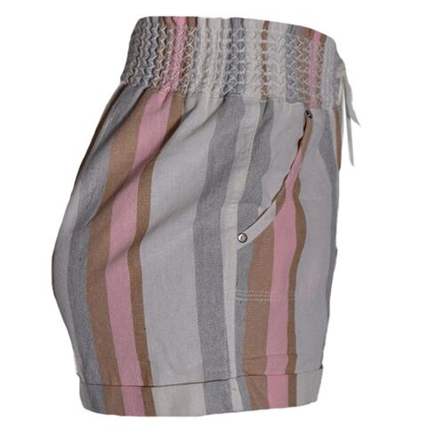 Short para mujer con elástico en cintura, jareta y estampado a rayas Philosophy Jr talla grande color rosa combinado modelo LNSH09RCLN