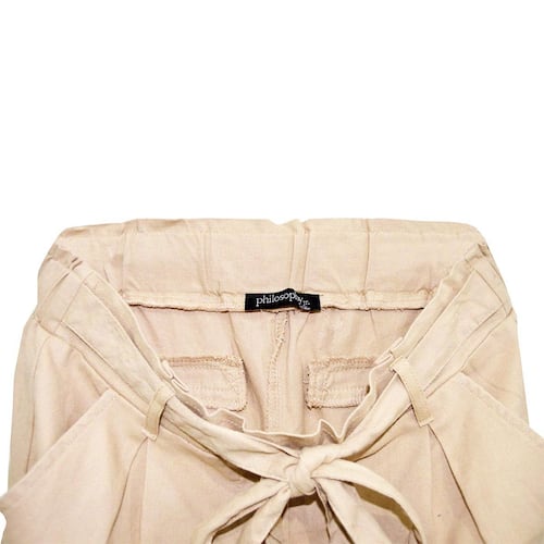 Short para mujer, recto con elástico en la cintura, cinta de amarre y bolsillos Philosophy Jr talla chica color café claro modelo LNSH22CLNN