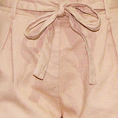 Short para mujer, recto con elástico en la cintura, cinta de amarre y bolsillos Philosophy Jr talla chica color café claro modelo LNSH22CLNN