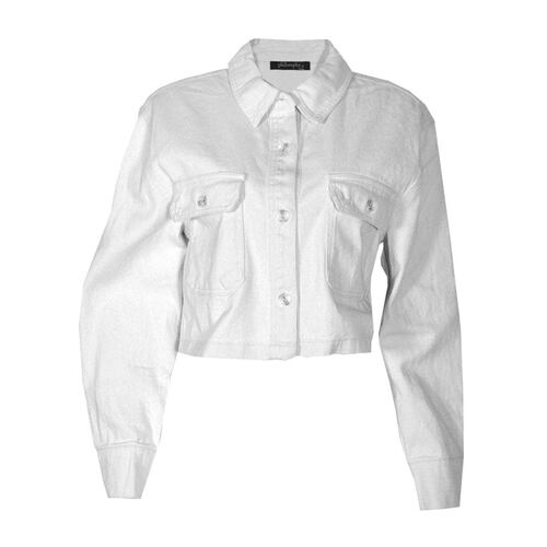 Chamarra para mujer, corta con botones y bolsillos Philosophy talla grande color blanco modelo 80008JM