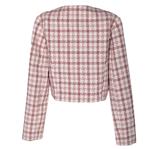 Saco corto para mujer, cruzado con bolsillos y botones Philosophy talla chica color rosa combinado modelo 11702
