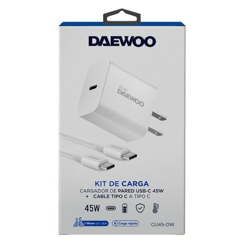 Combo Cargador de Pared Daewoo Salida USB-C 45W + Cable Tipo C A Tipo C