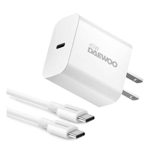 Combo Cargador de Pared Daewoo Salida USB-C 45W + Cable Tipo C A Tipo C