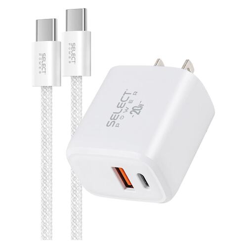 Cargador de Pared Select Power de Carga Rápida con Doble Salida USB y Tipo C 20W