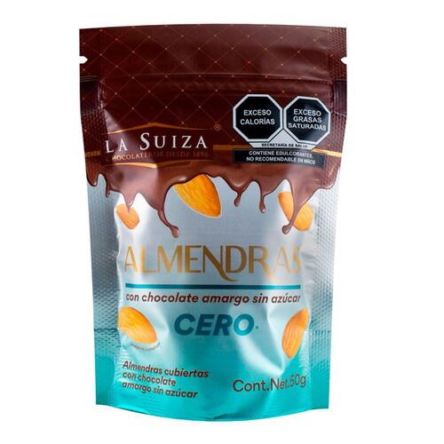 Bolsa de Almendras c/Chocolate Amargo Sin Azúcar La Suiza 50Gr