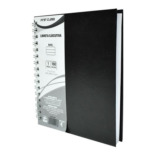 Cuaderno Frances Engargolado de Tapa Dura con 160 Hojas de Raya Nutria Negro FIRST CLASS
