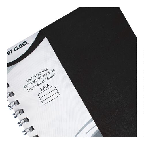 Cuaderno Frances Engargolado de Tapa Dura con 160 Hojas de Raya Nutria Negro FIRST CLASS