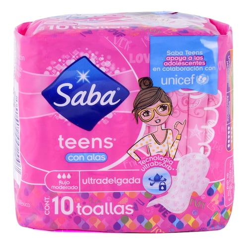 Saba Teens con Alas Ultra Delgada con 10 Pzs.